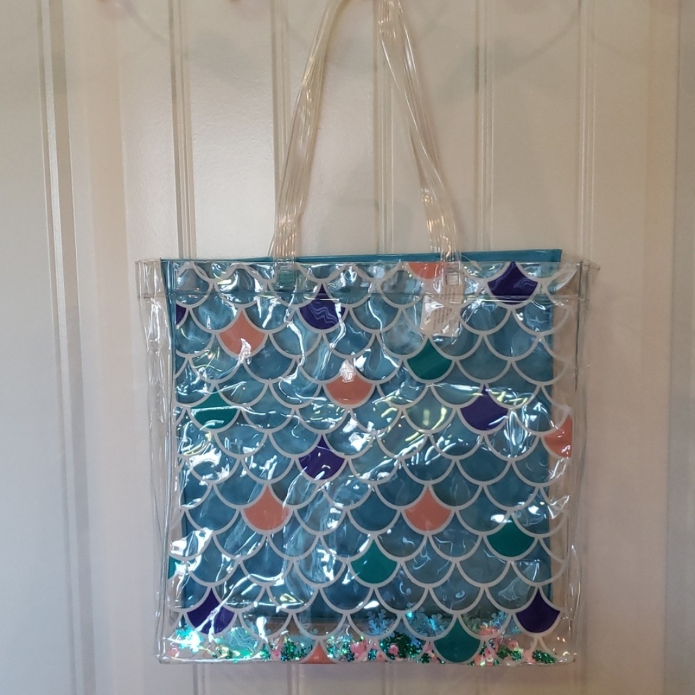 Vinyl Mermaid Scale Tote Bag with Confetti